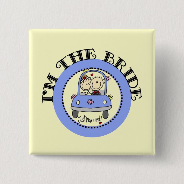 Bóton Quadrado 5.08cm Noiva do carro do casamento (Frente)