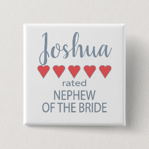 Bóton Quadrado 5.08cm Noiva e Cortejo de Casamento 5 Coração Sobrinho da