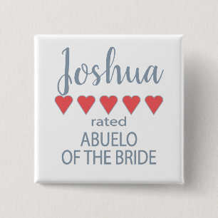 Bóton Quadrado 5.08cm Noiva e Cortejo de Casamento 5 Corações Avô da Noi