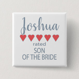 Bóton Quadrado 5.08cm Noiva e Cortejo de Casamento 5 Corações Filho da N