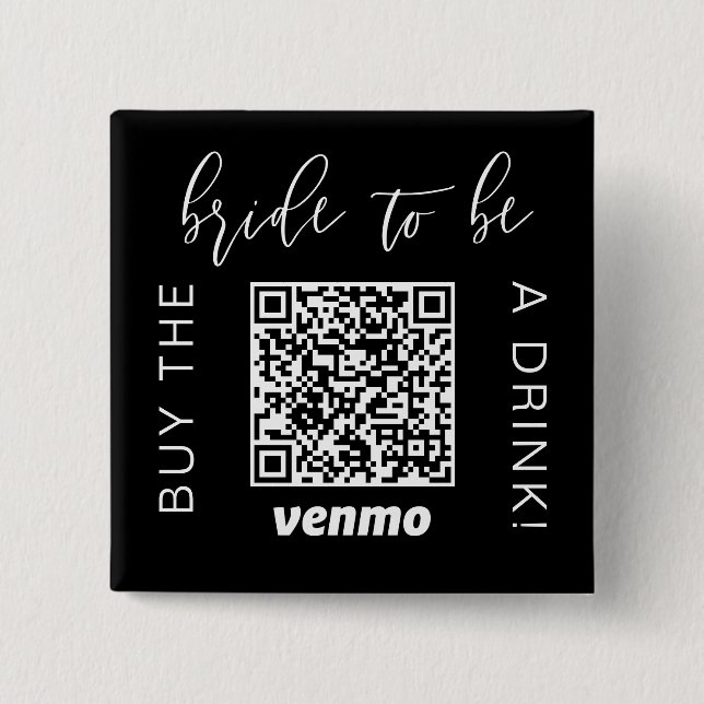 Bóton Quadrado 5.08cm Noiva Para Casar  Compre Uma Bebida Com Código QR  (Frente)