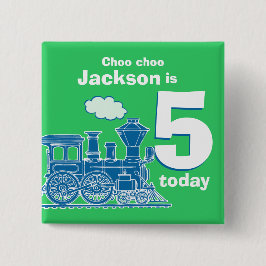 Bóton Quadrado 5.08cm Nome de aniversário do comboio azul e 5 anos de cr