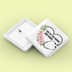 Bóton Quadrado 5.08cm Nome de Enfermeiro Veterano Registrado por Estudan