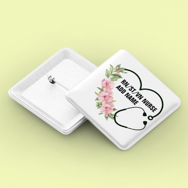 Bóton Quadrado 5.08cm Nome de Enfermeiro Veterano Registrado por Estudan (Criador carregado)