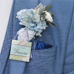 Bóton Quadrado 5.08cm NOME DE ETIQUETA De Casamento Chic Stripes De Jard<br><div class="desc">O Padrão De Listras Diagonais De Pastel Doce E 'GROOM', Em Cor Rosa Esbranquiçada, Azul Aqua, Verde Mint E Cinzas/Cinzas, Nome de etiqueta De Casamento De Jardim / Botão Pino. Esta elegante, simples e moderna design de chic é adequada para um ensaio de verão / primavera / festa de noiva...</div>