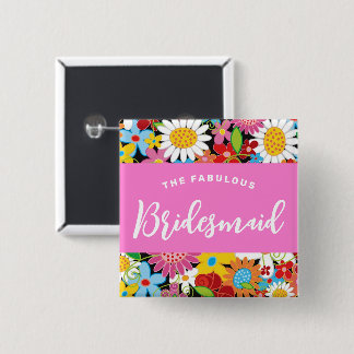 Bóton Quadrado 5.08cm NOME DE ETIQUETA de Casamento das Flores de primav