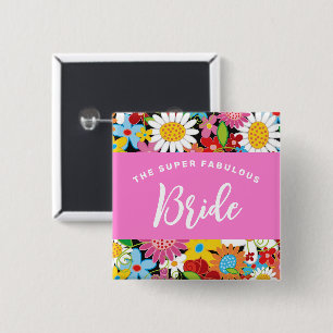 Bóton Quadrado 5.08cm Nome de etiqueta de Casamento do Jardim das Flores