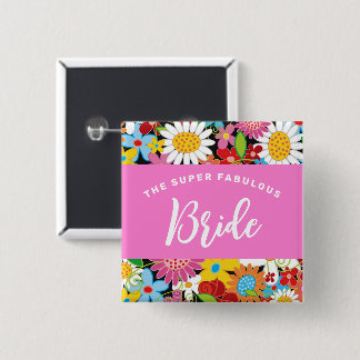 Bóton Quadrado 5.08cm Nome de etiqueta de Casamento do Jardim das Flores