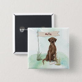 Bóton Quadrado 5.08cm Nome Personalizado Cachorro Labrador Chocolate