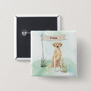 Bóton Quadrado 5.08cm Nome personalizado Cão de Pet Amarelo do Laboratór