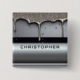 Bóton Quadrado 5.08cm Nome Personalizado Com Metal Líquido Gotejando