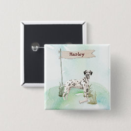 Bóton Quadrado 5.08cm Nome Personalizado Dálmata Pet Cão