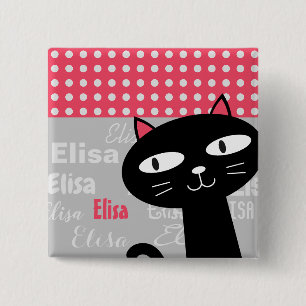 Bóton Quadrado 5.08cm Nome personalizado de bolinhas cor-de-rosa de gato