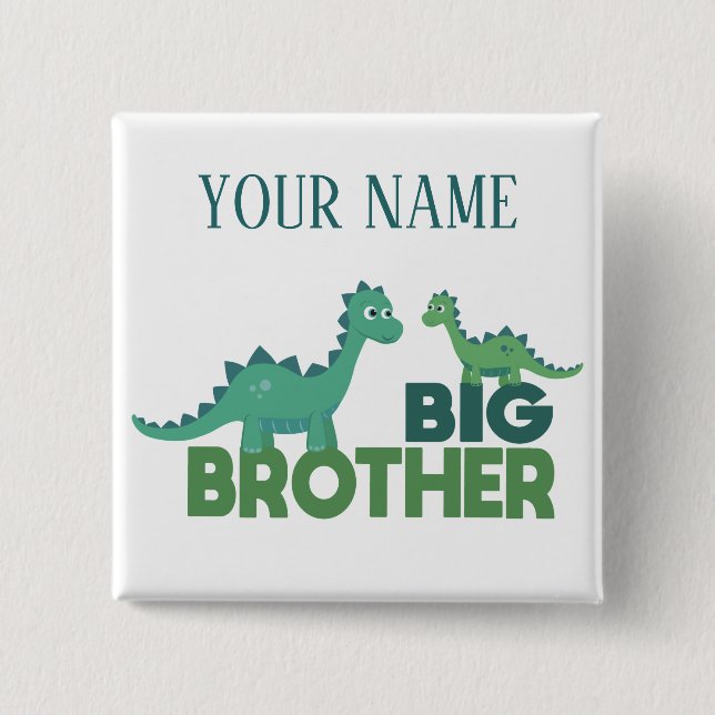 Bóton Quadrado 5.08cm Nome personalizado de menino do Big Brother dinoss (Frente)