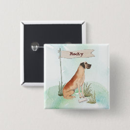 Bóton Quadrado 5.08cm Nome Personalizado Grande Danês Pet Cachorro