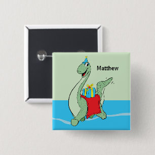Bóton Quadrado 5.08cm Nome Personalizado, Menino, Dinossauro de Aniversá