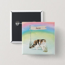 Bóton Quadrado 5.08cm Nome personalizado Pet de Cat. de Cabelo Curto Exó