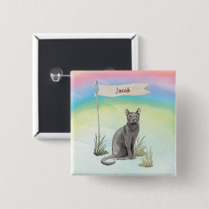 Bóton Quadrado 5.08cm Nome Personalizado Pet de Gato Russo Azul