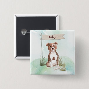 Bóton Quadrado 5.08cm Nome Personalizado Staffordshire Bull Terrier Pet