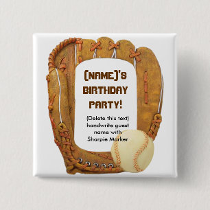 Bóton Quadrado 5.08cm Nome Pin Favor para o Aniversário do Partido Baseb