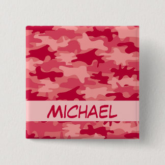 Bóton Quadrado 5.08cm Nome vermelho da camuflagem de Camo personalizado