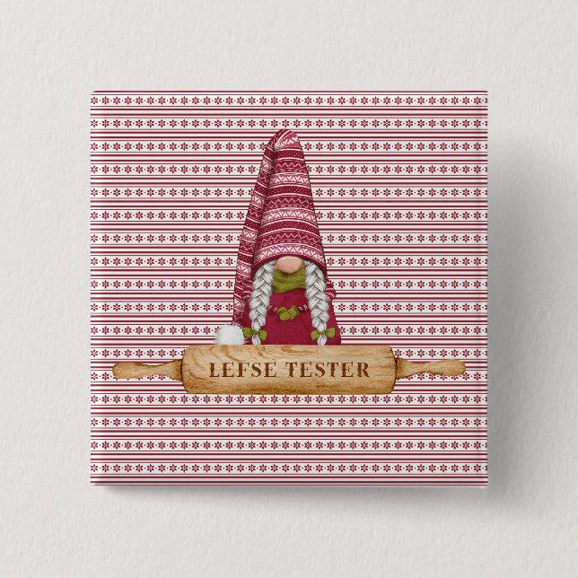 Bóton Quadrado 5.08cm Nórdico Gnomo | Esquerda (Frente)