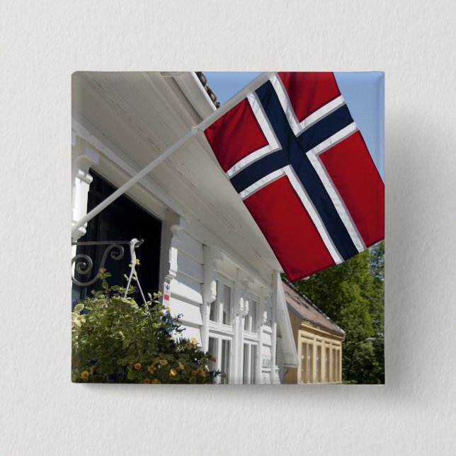 Bóton Quadrado 5.08cm Noruega, Stavanger. Vistas históricas de centros. (Frente)