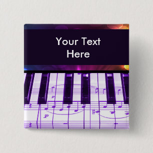 Bóton Quadrado 5.08cm Notas coloridas do teclado e da música de piano d