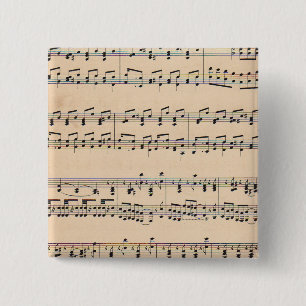 Bóton Quadrado 5.08cm Notas da Pontuação de Música da Vintage Sheet