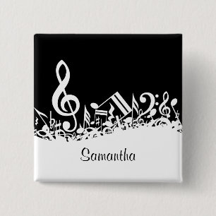 Bóton Quadrado 5.08cm Notas musicais misturadas brancas personalizadas