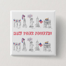 Bóton Quadrado 5.08cm Nova Iorque 4º NYC 4º de julho Patriótico dos EUA