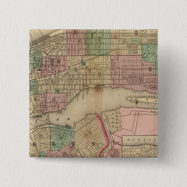 Bóton Quadrado 5.08cm Nova Iorque, mapa do Brooklyn por Mitchell (Frente)