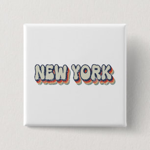 Bóton Quadrado 5.08cm Nova York Retro Anos 80 Cidade Cromada