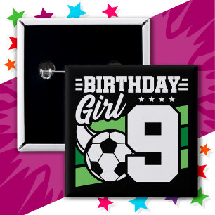 Bóton Quadrado 5.08cm Nove anos de futebol Festa de aniversário
