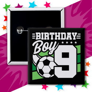 Bóton Quadrado 5.08cm Nove anos de futebol Festa de Futebol Nono Anivers