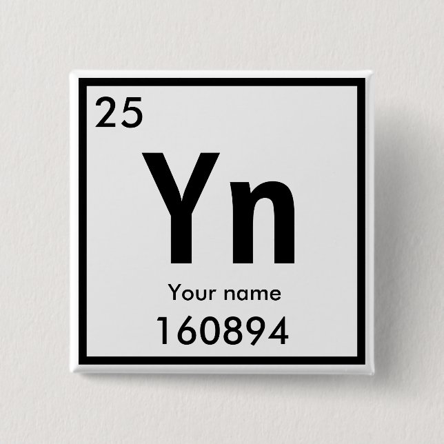 Bóton Quadrado 5.08cm Novo elemento químico (Frente)