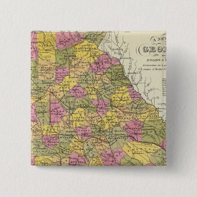 Bóton Quadrado 5.08cm Novo Mapa Da Geórgia (Frente)