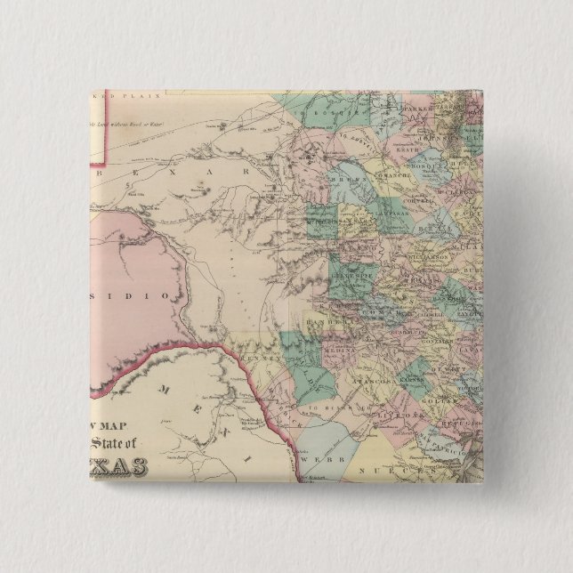Bóton Quadrado 5.08cm Novo Mapa do Estado do Texas (Frente)