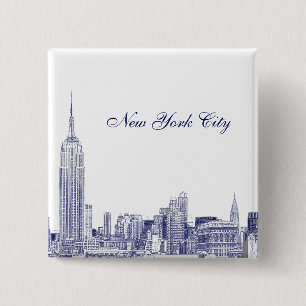 Bóton Quadrado 5.08cm NYC Skyline Etch 01 Azul