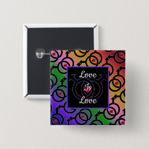Bóton Quadrado 5.08cm O amor do casamento gay é botão do arco-íris do