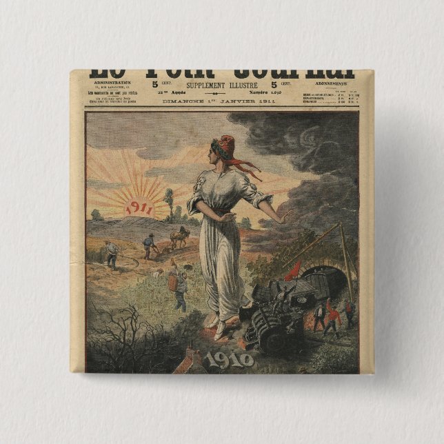 Bóton Quadrado 5.08cm O ano novo, France espera por melhores dias (Frente)