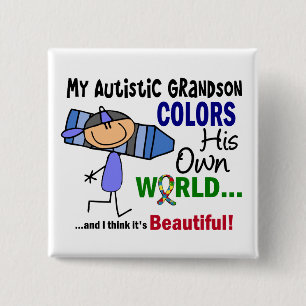 Bóton Quadrado 5.08cm O autismo COLORE SEU PRÓPRIO neto do MUNDO
