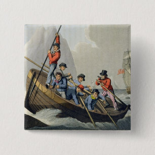 Bóton Quadrado 5.08cm O barco de um navio que ataca uma baleia, gravada