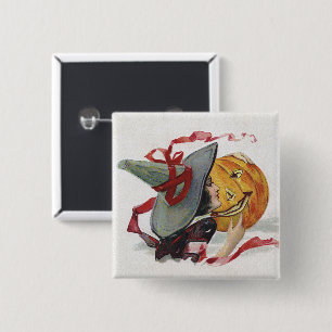 Bóton Quadrado 5.08cm O Beijo da Bruxa: Um Jack o Lanterna no Halloween