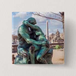 Bóton Quadrado 5.08cm O Beijo de Auguste Rodin, nas Tuilarias, Paris