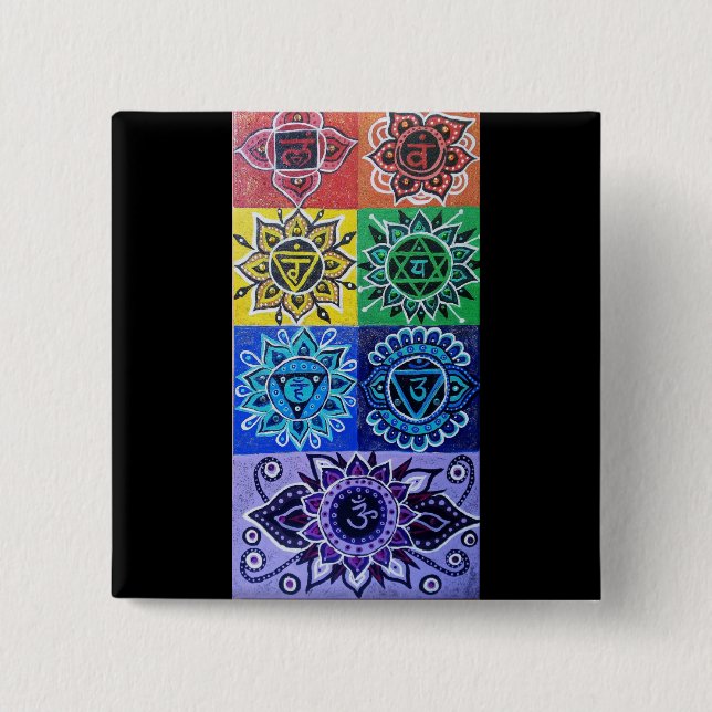 Bóton Quadrado 5.08cm O botão Chakras 7 (Frente)