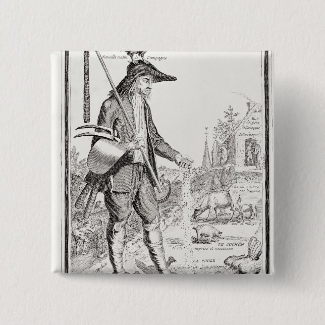 Bóton Quadrado 5.08cm O camponês da vila, nascer a sofrer, c.1780 (Frente)