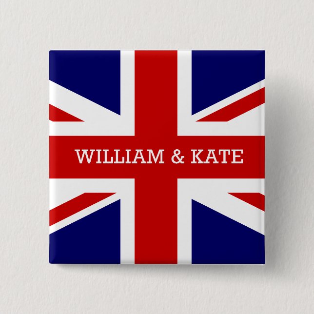 Bóton Quadrado 5.08cm O casamento real - William & Kate (Frente)