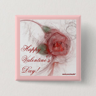 Bóton Quadrado 5.08cm O ~ COR-DE-ROSA dos NAMORADOS no branco