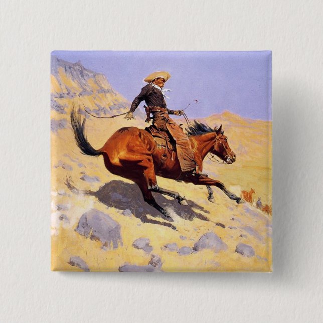 Bóton Quadrado 5.08cm O Cowboy (por Frederic Remington) (Frente)
